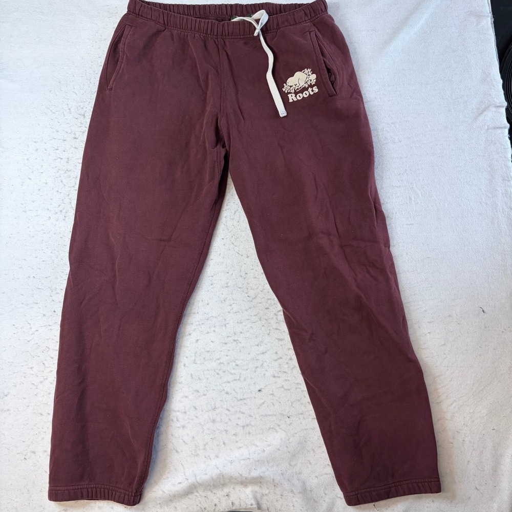Roots Sweatpants Mens XL Maroon Logo Graphic Fleece Joggers